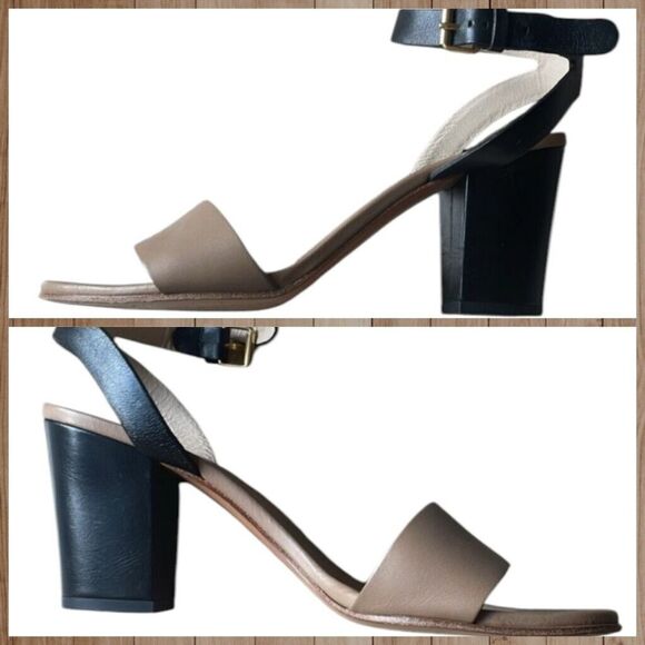 CHLOE Women´s Two-Tone Leather Block Heel Ankle Strap Sandal Size 36 Black Beige,All Products : American Fashion Style Bags On Sale